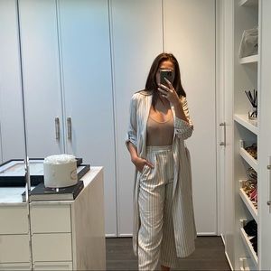 Babaton two-piece outfit, trousers and robe set.